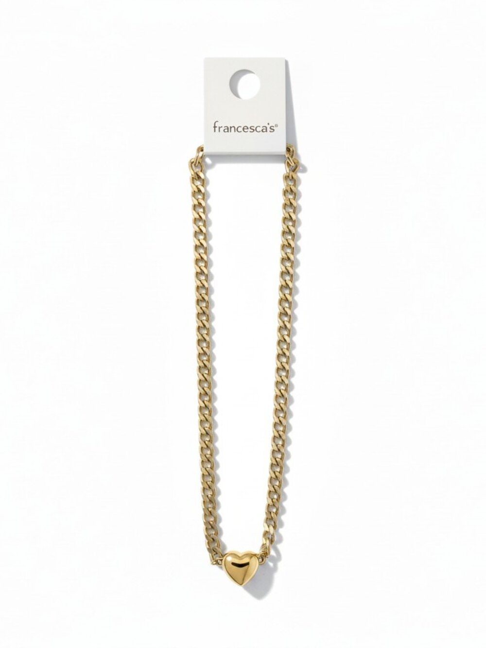 Francesca's Gold Curb Chain Heart Pendant Necklace Chunky Link Adjustable New - Picture 1 of 3